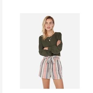 Express high waisted striped sash short
